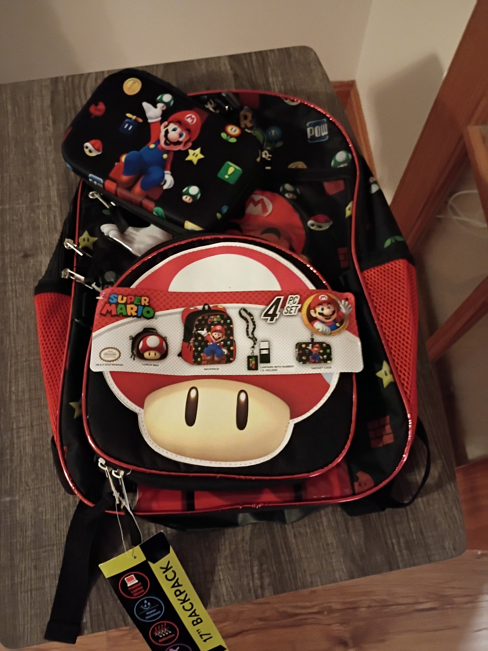 Nintendo Super Mario Black and Red 4-Piece Kids Backpack Set